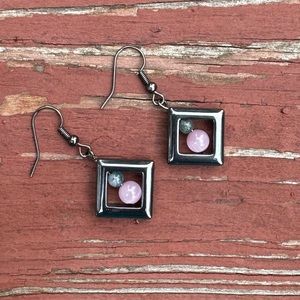 Handmade Hematite and quartz beaded earrings.